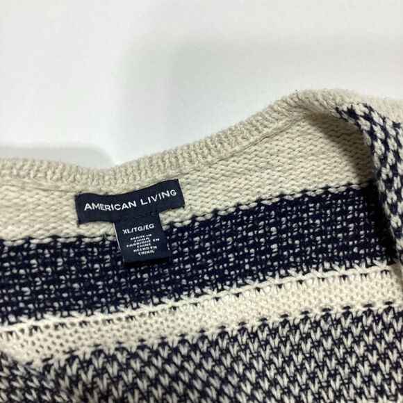 American Living Striped Blue Ivory Fringe Cardigan Sweater XL - Picture 3 of 7
